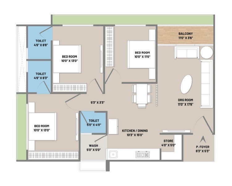 3 BHK Floor Plan